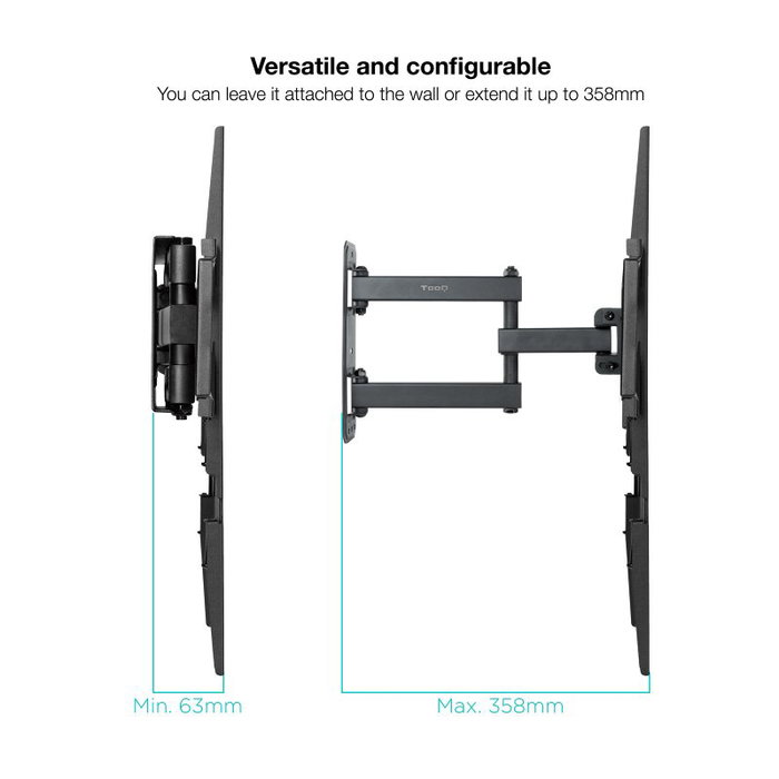 TooQ Soporte Pared TV Giratorio Inclinable LP7863TN-B para TV 37-70" hasta 35 kg, Negro, Nivelable, Compatible Curvas y VESA 100x100 a 600x400
